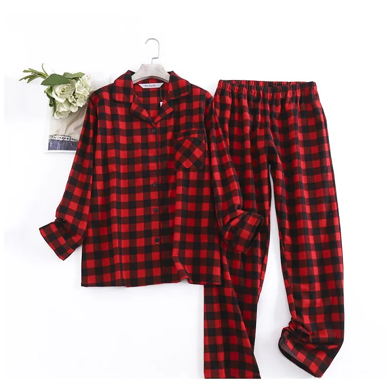 Spring Autumn Women Casual Pajama Sets Female Cotton Sleepwear Suit Ladies Long Sleeve Turn-down Collar Shirt & Pants Home Cloth