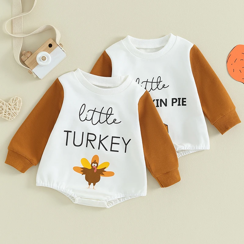 

2023-08-11 Lioraitiin 0-18M Newborn Baby Boys Long Sleeve Thanksgiving Romper Letter Print Round Neck Infant Jumpsuits