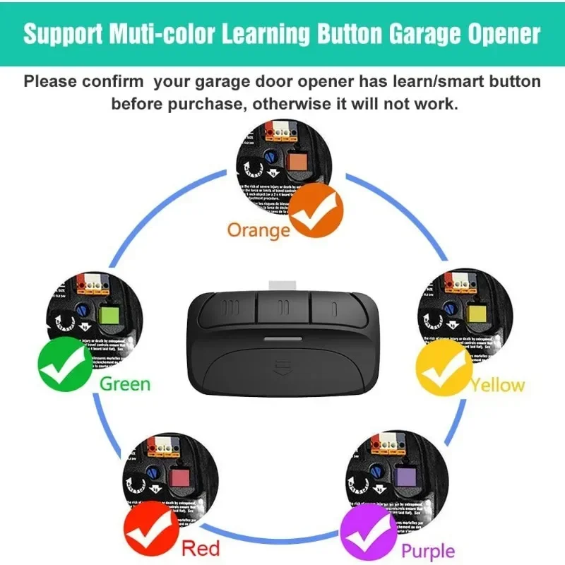 Universal Garage Door Opener Remote 3 in 1 Multifrequency Remote with Clip 280-868mhz Rolling Code Transmitter for LiftMaster