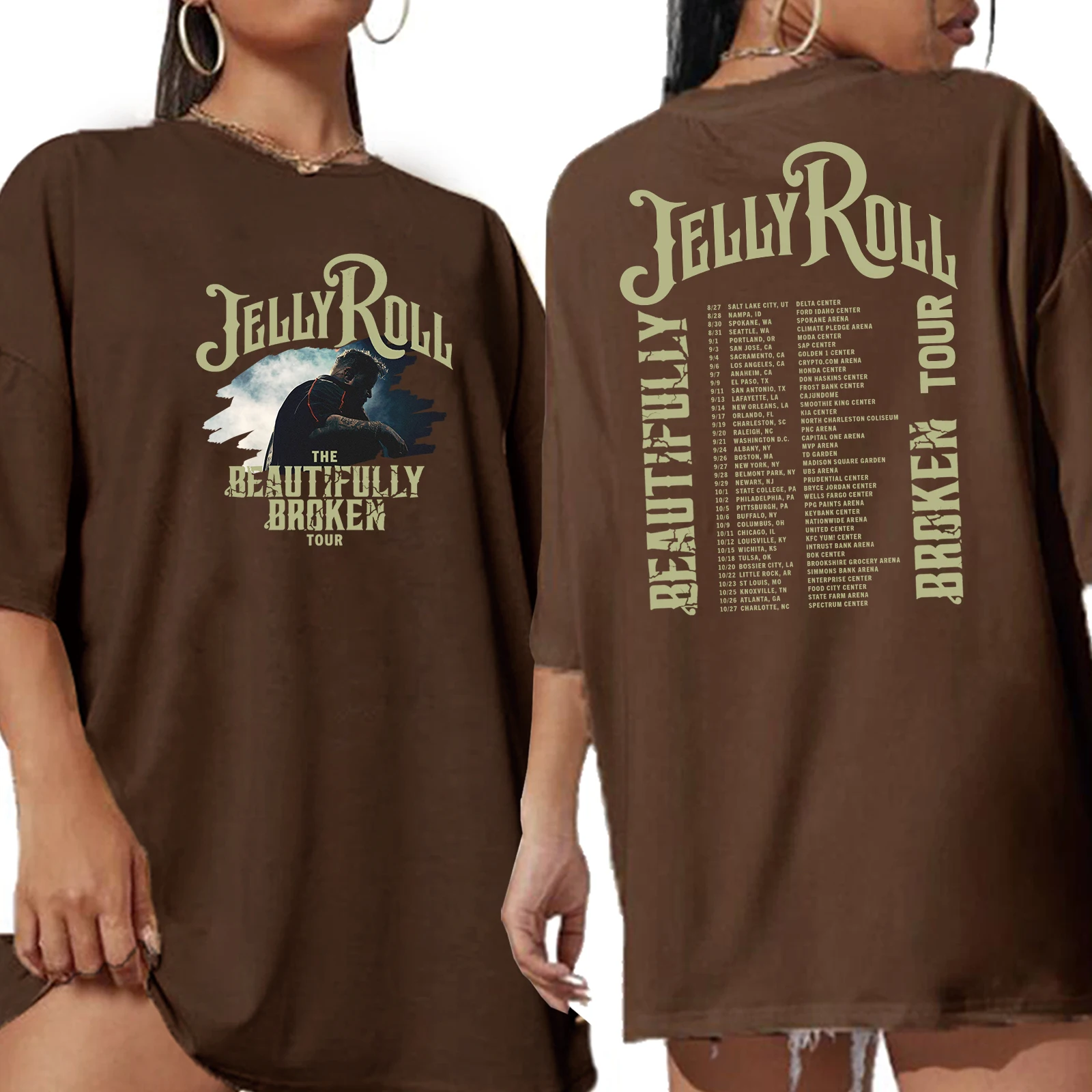 Jolly Roll The Beautifully Broken Tour 2024 T-shirt extra large O-Collo Camicie oversize