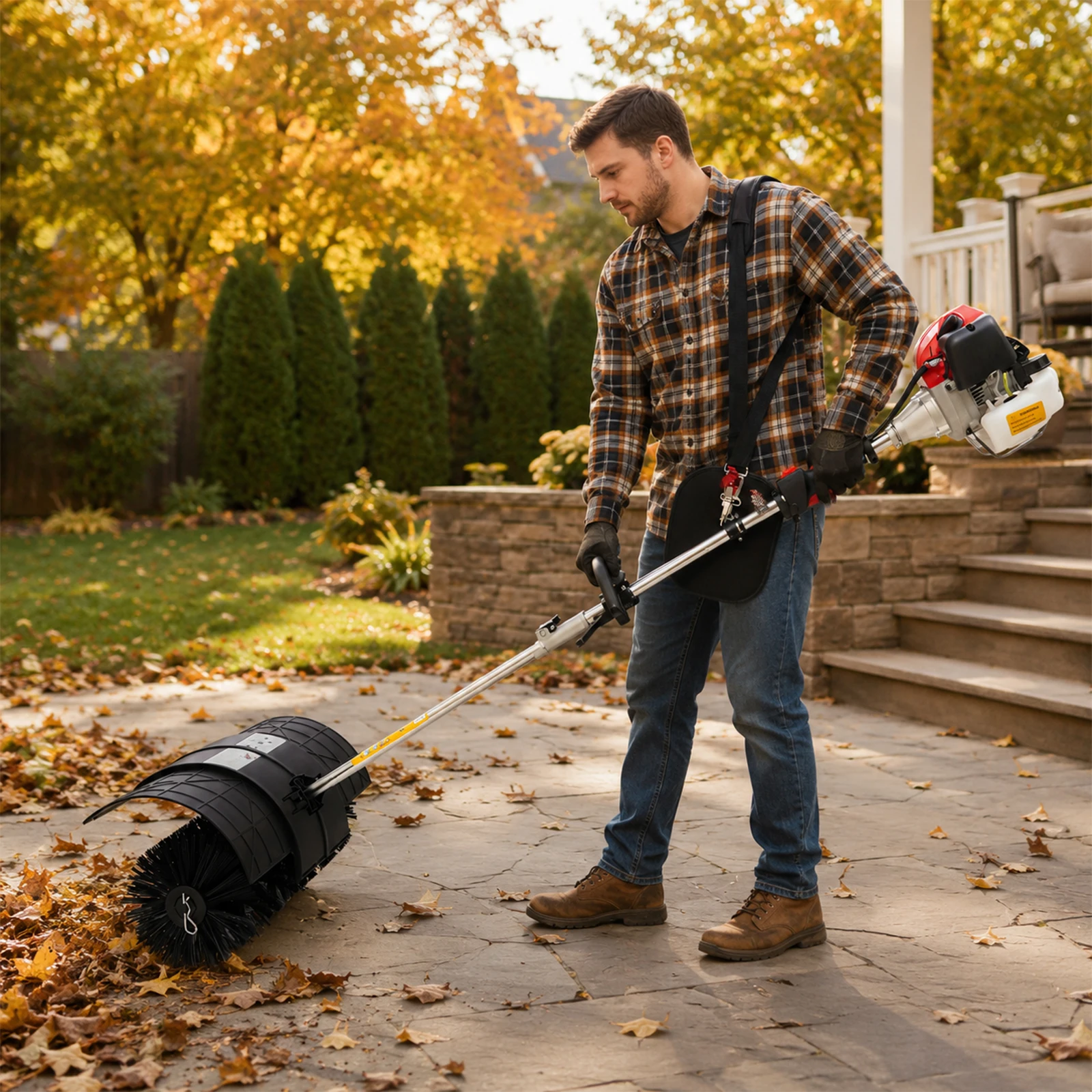 Handheld Sweeper PA6 Nylon 2-Stroke  Petrol Engine 8500RPM 2.3HP 52cc 1.7KW for Lawn Street Farm Driveway