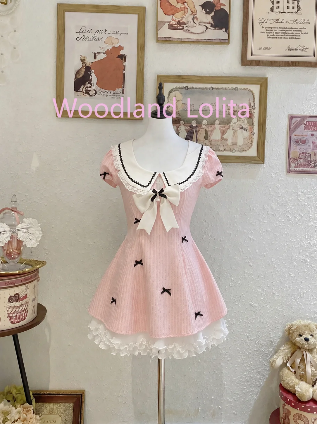 

Summer Japanese Sweet Preppy Style Short Dress Women's Peter Pan Collar Puff Sleeve Bow Party Dress Fashion Chic Princess Dress