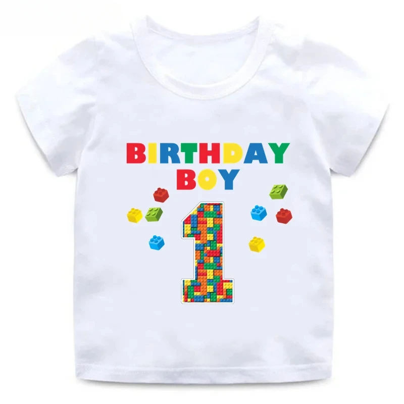 ماستر منشئ كتل بناء طباعة مضحك الأولاد الملابس 1 2 3 4 5 6 7 8 9 سنوات عيد ميلاد سعيد الاطفال تي شيرت طفل الفتيات تي شيرت