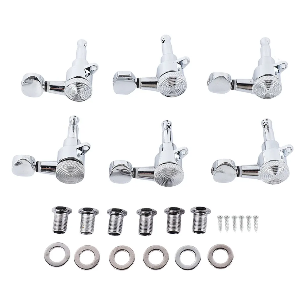 Metal Electric Guitar Tuning Pegs 6R Configuration Silver Guitar Locking Tuners Guitar Tuning Key Set Electric Guitar