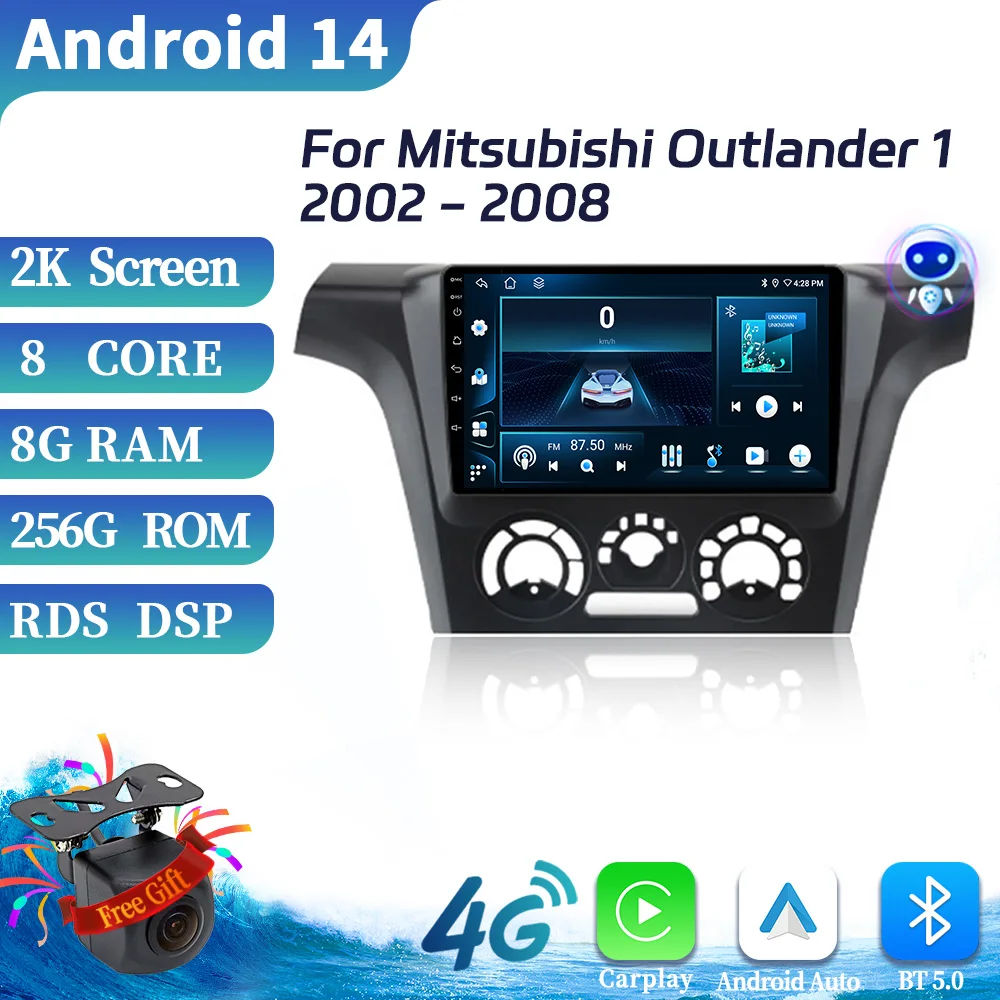 

For Mitsubishi Outlander 1 2002-2008 Car Radio Multimedia Wireless Bluetooth Carplay Android 14 Navigation 4G GPS Screen Stereo