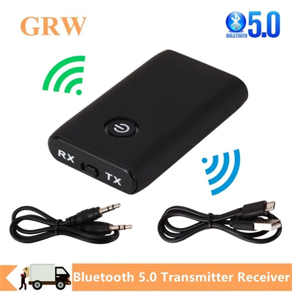 GRWIBEOU 2 in 1 Wireless Bluetooth 5.0 Transmitter Receiver Chargable for TV PC Car Speaker 3.5mm AUX Hifi Music Audio Adapter