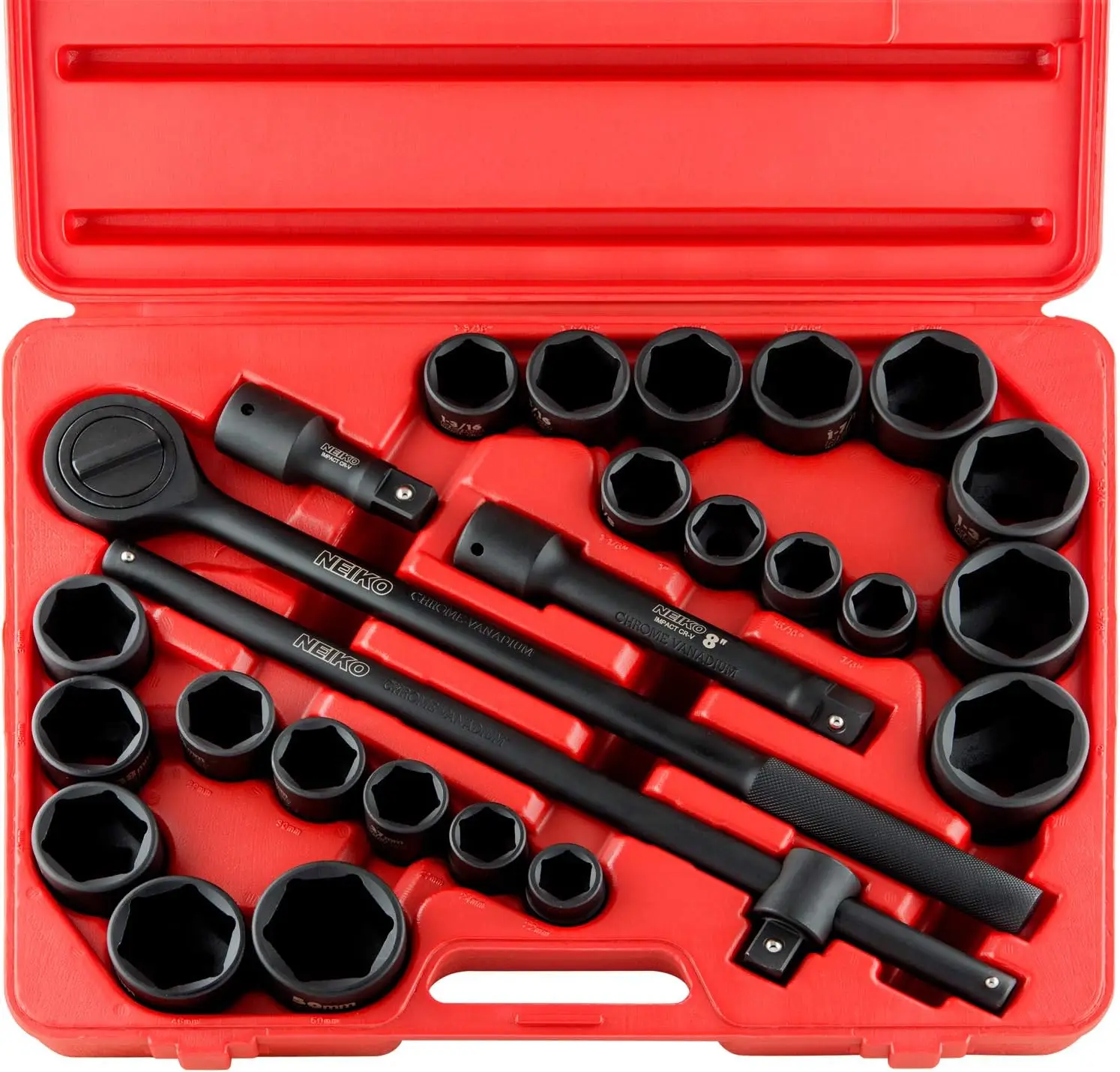 02499A 3/4-Inch-Drive Jumbo Master Impact Socket Set, SAE and Metric Shallow-Socket Tool Set, SAE 7/8