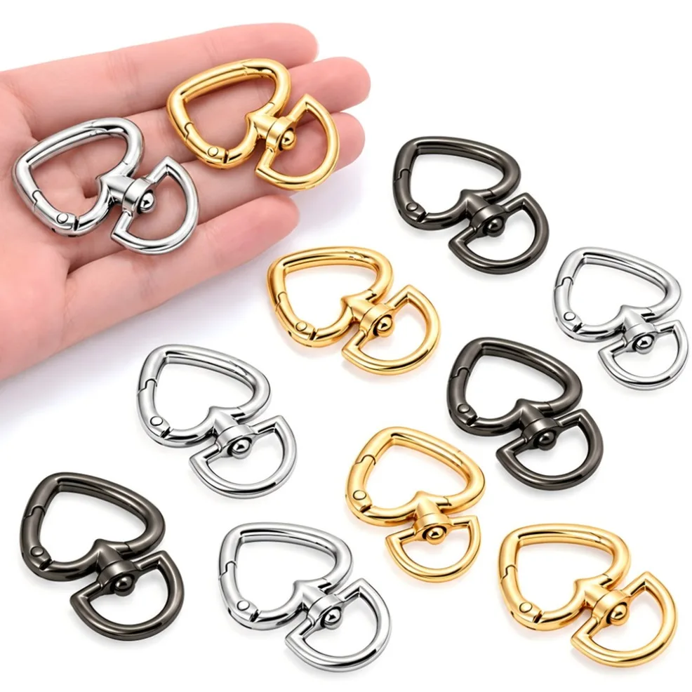 5/10Pcs Peach O Heart Shape Spring Ring Open Leather Bag Handbag Belt Strap Buckle Connect Key Dog Chain Snap Clasp Trigger