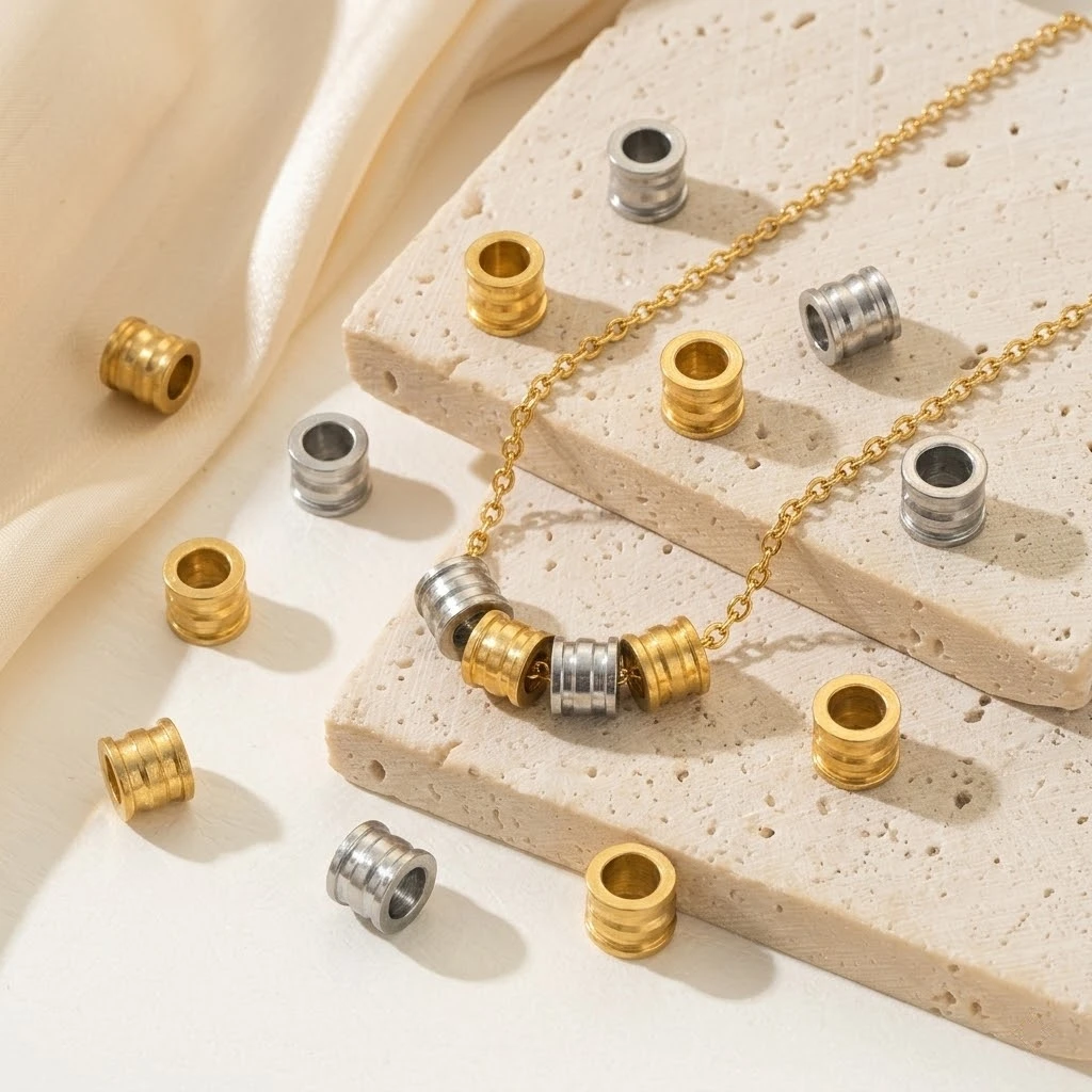 10 Stück Edelstahl 7x8mm große Loch-Abstandsperlen für DIY-Halsketten, Armbänder, Schmuckherstellung, Zubehör, Schmuckteile – Detail 1