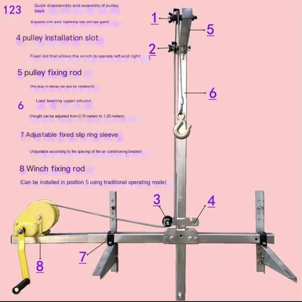 10/15M Galvanized Outside Installation Lifting Tool Crane Folding Self-locking Manual Winch Assembly Air Conditioner Hand Tool