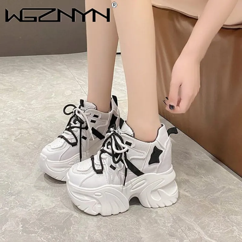 

2024 New Fashion Walking Trainers Casual Shoes Woman Vulcanized Shoe 10.5cm Platform Chunky High Sneakers for Women Tennis Shoes