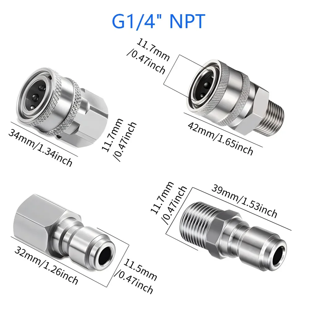 G1/4 "3/8" NPT 1/4 "3/8" ذكر الموضوع أنثى الموضوع غسالة الضغط المقرنة الأنابيب 304 الفولاذ المقاوم للصدأ مدفع المياه موصل سريع