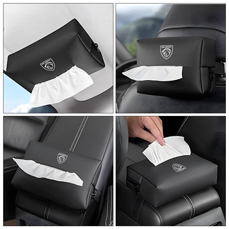 Car Tissue Box Leather Toilet Paper Holder Seat Back Tissue Organizer Bag For Peugeot 5008 408 308 608 Rifter e-Expert Traveller