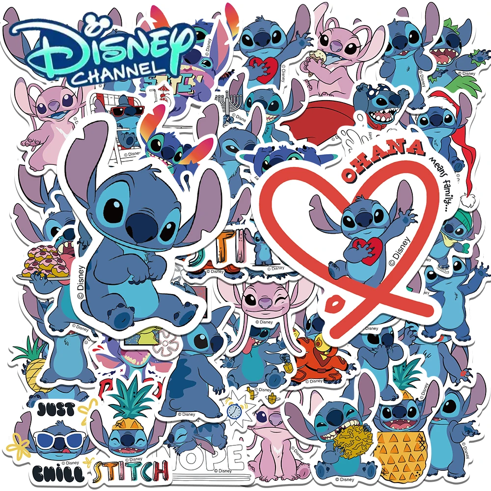 Disney 50pcs Stitch Cartoon Stickers Set for Laptop Luggage Skateboard Fun Classic Gift Decoration DIY Diary Sticker Collection