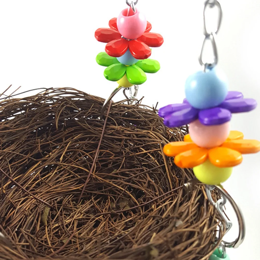 ชิงช้านกหวายกรงสำหรับสัตว์เลี้ยงสำหรับเคี้ยวปีนเขาแบบแกว่งพร้อมกระดิ่งของเล่นเปลสีแบบสุ่มขนาดเส้นผ่าศูนย์กลาง12ซม./20ซม.