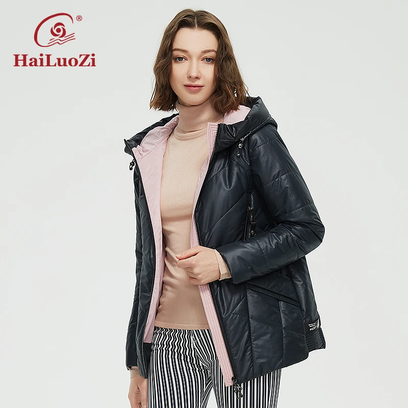 HaiLuoZi 2022 Spring Jacket Hits Color Slim Fashion Casual Short Parka Autumn Coat Women Zipper Outwear Hooded Ladies Jackets 56