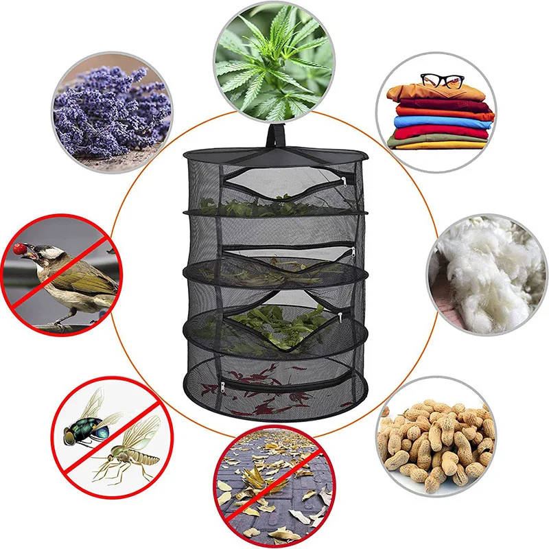 2/4/6/8 Layer Herbs Drying Net Folding Dry Rack Breathable Hanging Mesh Basket Flowers Buds Plants Dryer with Zipper Handle