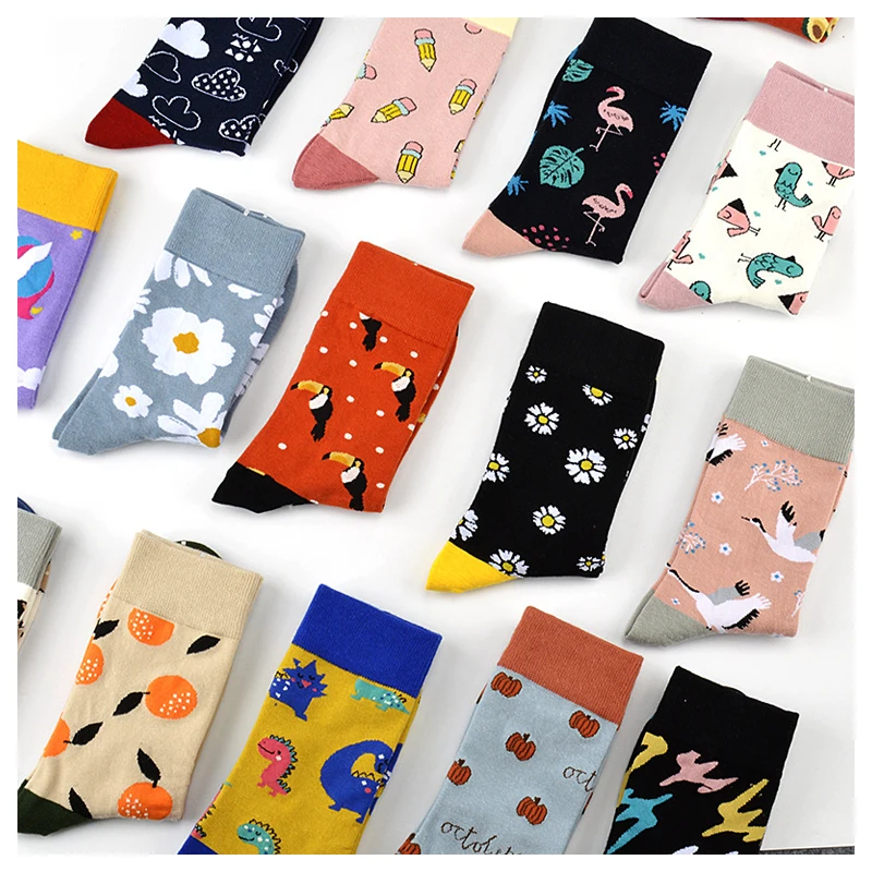 Novelty Skateboard Avocado Flamingo Cartoon Streetwear Kawaii Short Cotton Socks Happy Women Men Animal Warm Funny Cute Socks