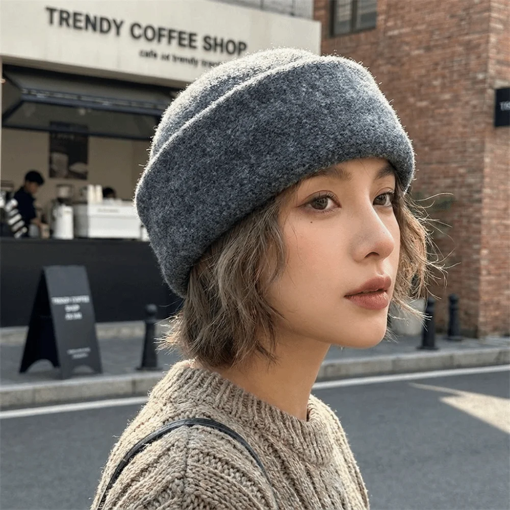 Fashion Structured Knitted Pillbox Hat Non-slip Windproof Painter Hat Solid Color Polyester Fedora Hat Winter