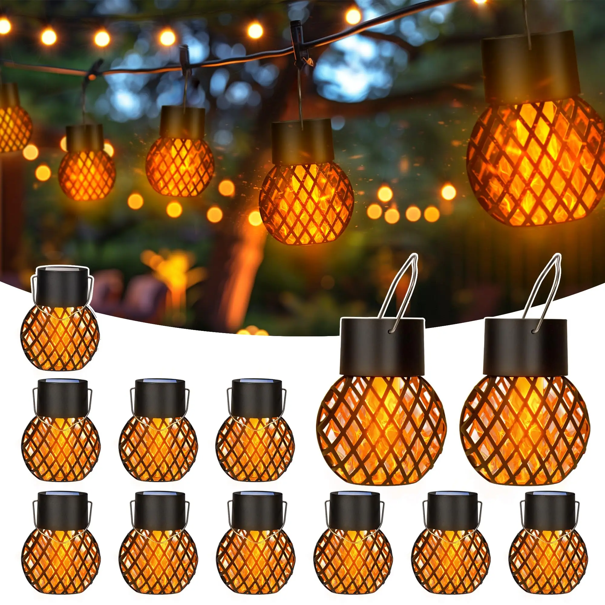 

Solar Powered Hanging Lanterns with Flickering Flame Garden Decorative LED Lights Lamp for Garden Decoration Outdoor Waterproof