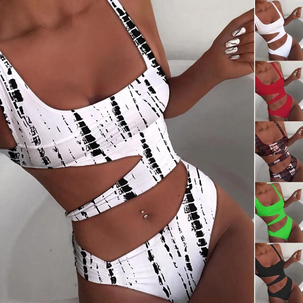 Bathing Suits Solid Color Women Swimsuit Non-shrink All-match  Modern Push Up Summer Beachwear