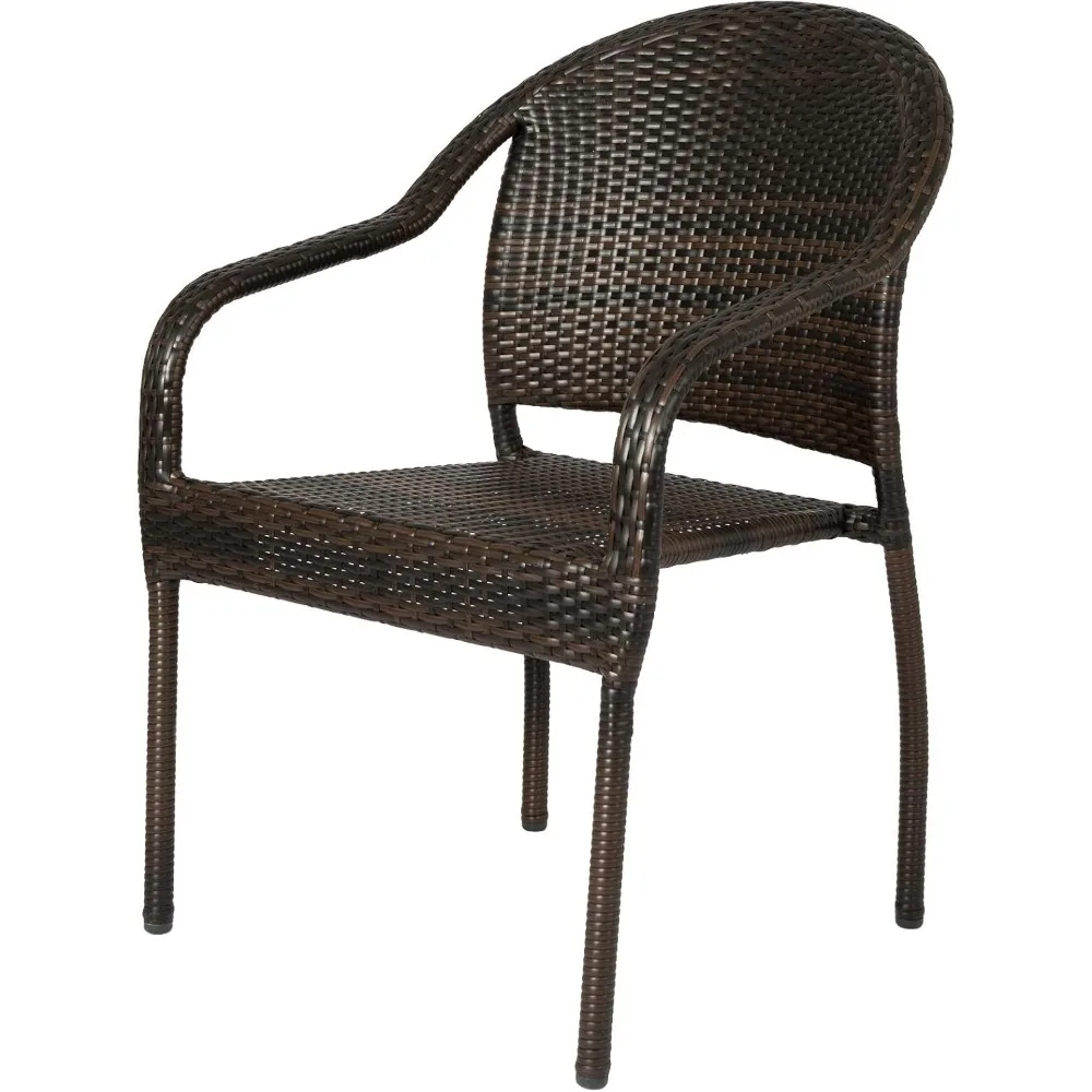 

Stacking Chairs in Mocha All Weather Wicker Construction No Assembly Lightweight for Indoor & Outdoor