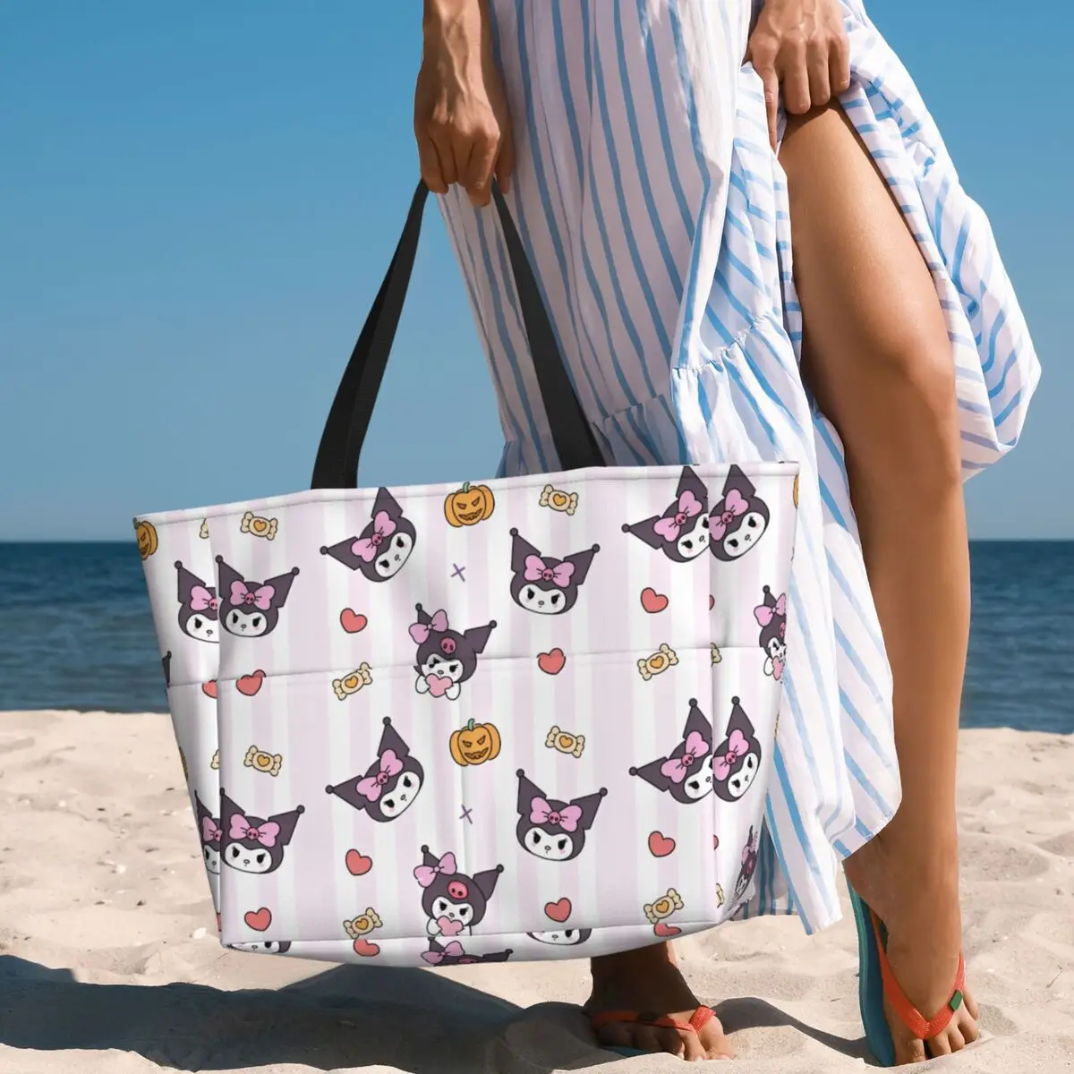휴일을 위한 패션 Kawaill 캐릭터 Kuromi 여성 토트 백 휴일을 위한 대형 비치 가방