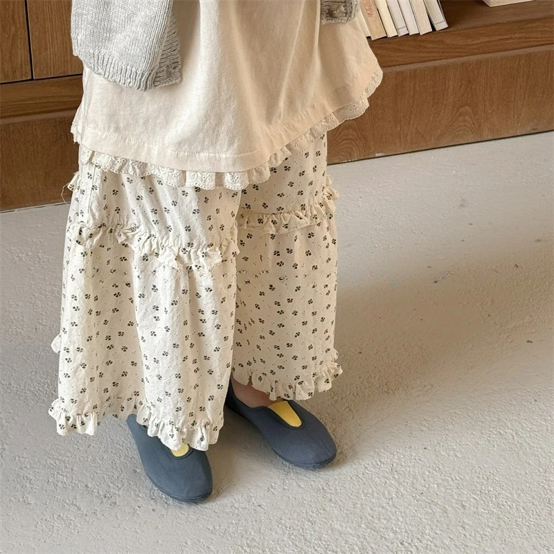 Korean Version Girls' Spring Clothing Wide Leg Cropped Pants Anti Mosquito Pants Spring Children's Clothing New Children's