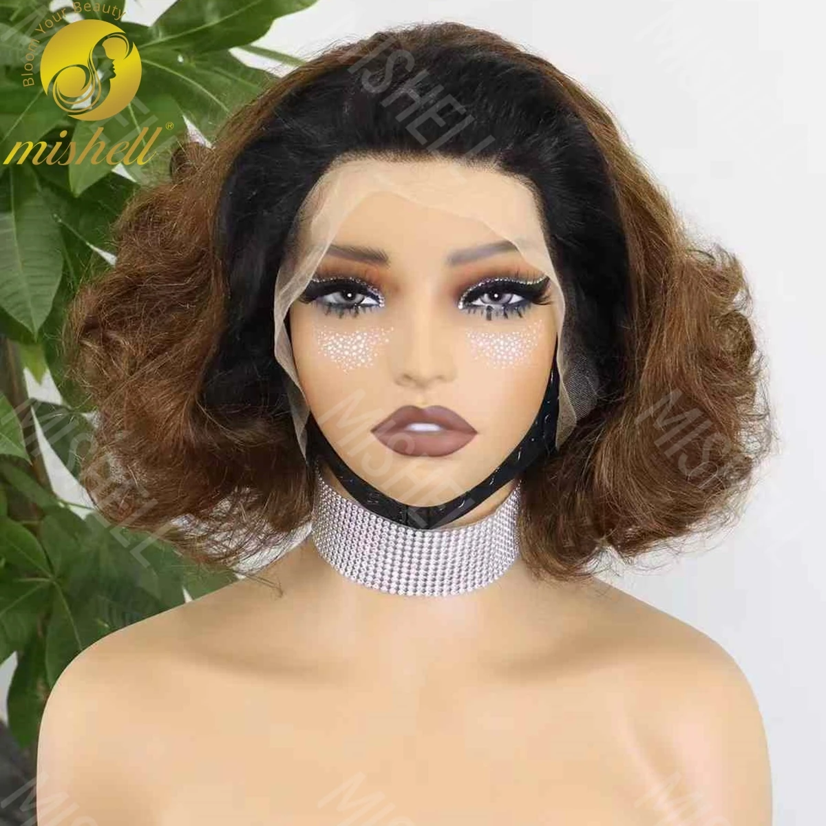 Bouncy Curly 13x4 Lace Frontal Bob Wig 1BT4 Color 12A Brazilian Remy Human Hair Short Bob Wigs 200% Density Loose Wave Lace Wigs