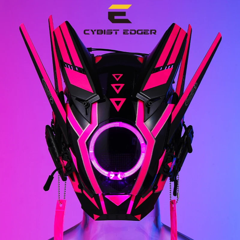 

CyberPunk Mask Angel eyes Night City LED Festival Pink Armoured Cosplay Stage Property SCI-FI Halloween Party Gifts For Adults