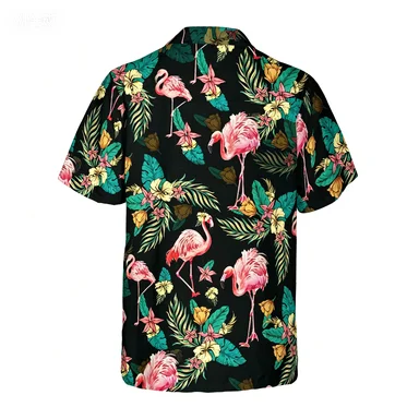 2026 Tropical Flamingo Hawaiian Shirt Men's 3D Parrot Print Shirt Men's/women's Fashionable Short Sleeved Beach Shirt