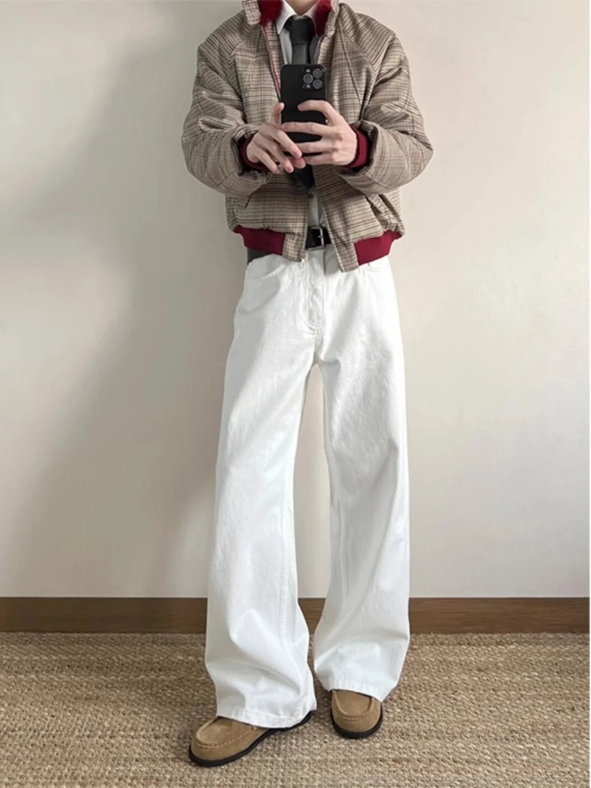 

Белые повседневные джинсы Cleanfit для мужчин: весенние, прямые, свободного кроя, немнущиеся, молодежные, в стиле High Street