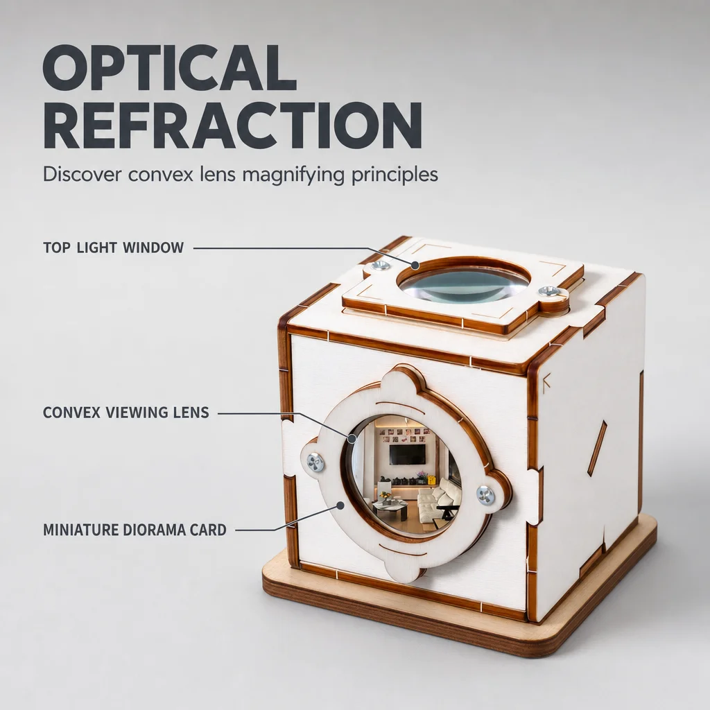DIY Wooden 3D Peep Box Toy Camera Obscura Diorama Model STEM Kids Convex Lens Refraction Science Experiment School Teaching Aids
