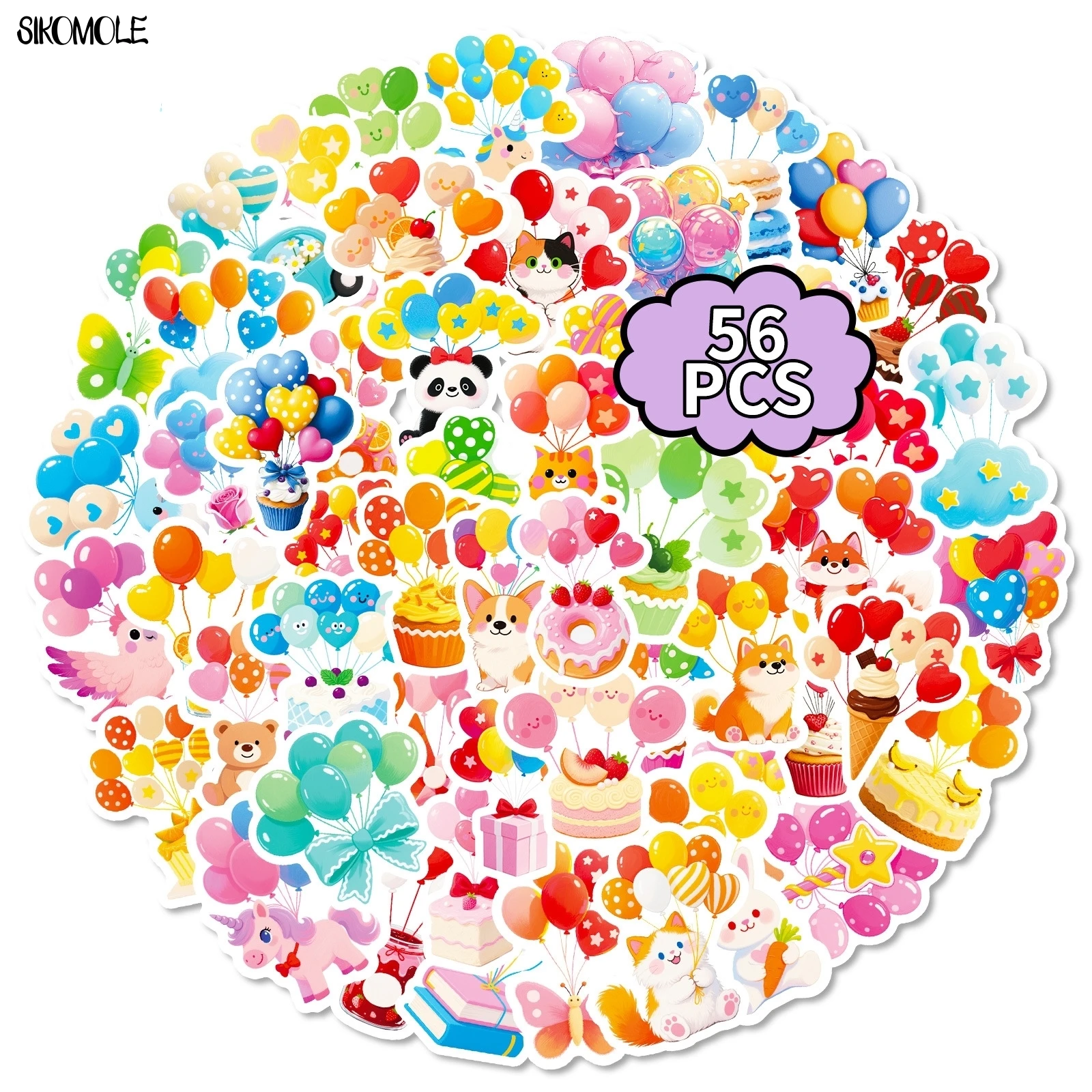 10/56PCS Cartoon Colorful Balloons Graffiti Stickers Aesthetic DIY Scrapbook Laptop Stationary Suitcase Decal Sticker Kids Toy