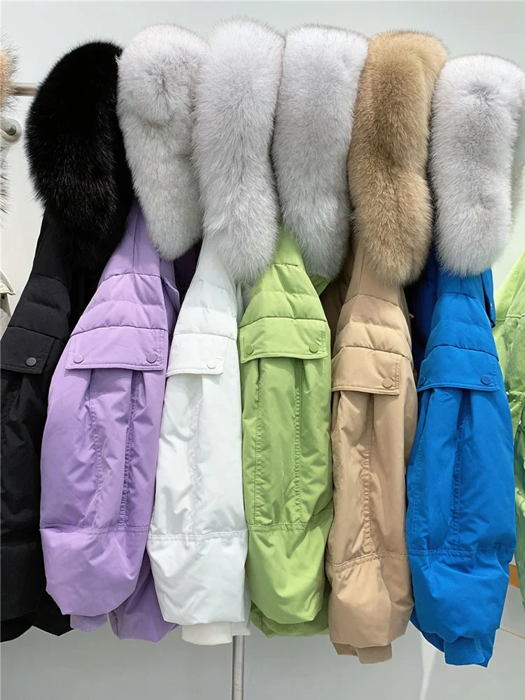 Winter Women Large 2023 Real Fox Fur Hooded Waterproof Puffer Jacket Thick Warm Loose 90% Duck Down Parka Female Snow Coat