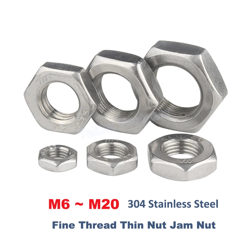 

1-10pcs 304 A2 Stainless Steel Flat Hex Hexagon Thin Nut Jam Nut Fine Thread Pitch M6 M8 M10 M12 M14 M16 M18 M20 DIN439 Fastener