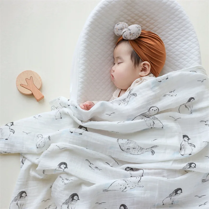 120X120CM Soft Bamboo Cotton Baby Muslin Blanket Muslin Baby Swaddle Wrap Infant Stroller Nursing Cover Bath Towel