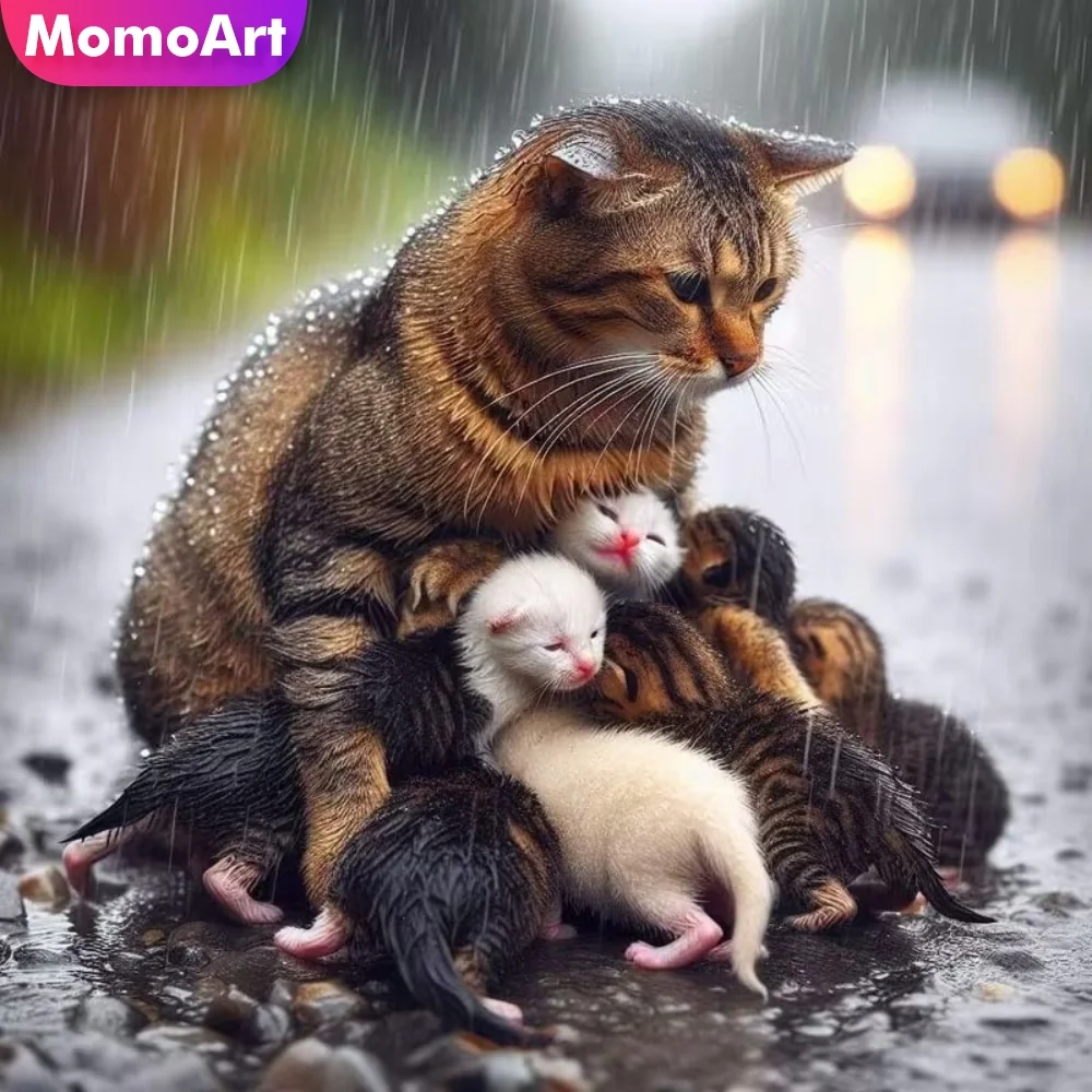 Momoart Neuerscheinung Diamant-Malerei Katze Tier Vollquadrat Runde Diamanten Mosaik Kreuzstich-Set DIY Dekoration für Zuhause