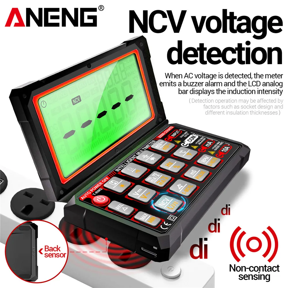 ANENG 623 Digital Multimeter 20000 Counts True RMS AC DC 10A 1000V Temperature RPM NCV REL MAX‑MIN Rechargeable Repair Tester