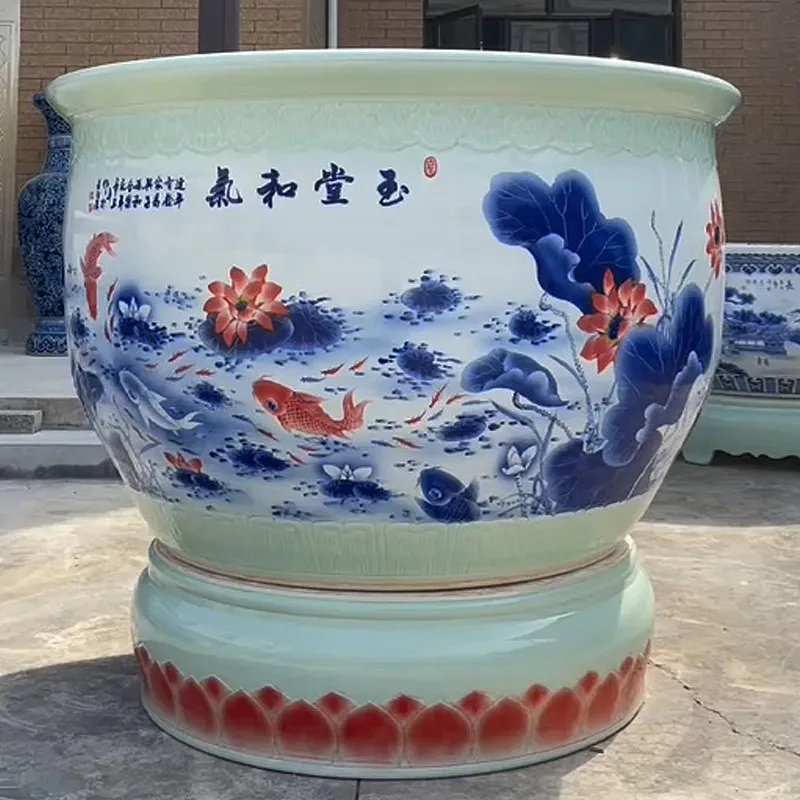 Jingdezhen ceramic old-fashioned courtyard villa turtle fish flower pot tree tank customization