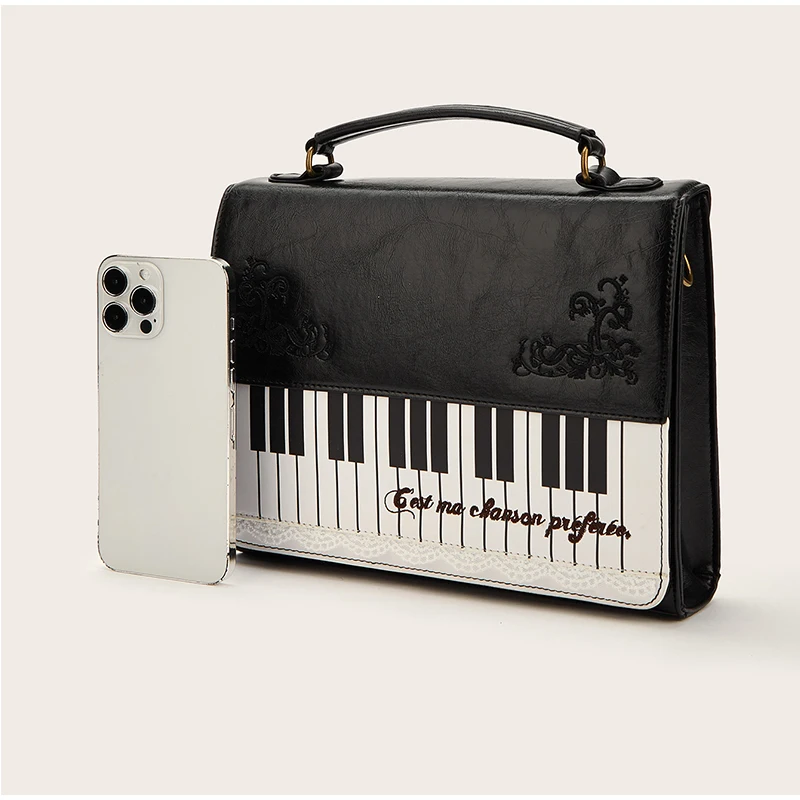 Polka Dot Piano Key Umhängetasche, große Handtasche in Kontrastfarbe, Y2k JK Mädchen-Aktentasche, Damen Wave Point Bowling-Einkaufstasche – Detail 7