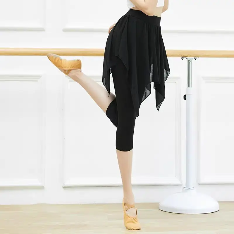 Mini Dance Skirts Women Irregular Ballet Gymnastics Training Clothes Chiffon Black Skirt Elastic Waist Y2k Harajuku New