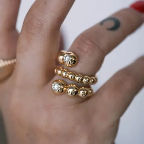 Uworld Minimalism Triple Rond Coil Ring Audrey Zirconia Ball Ring Stackable Adjustable Women's Jewelry Gift for Her