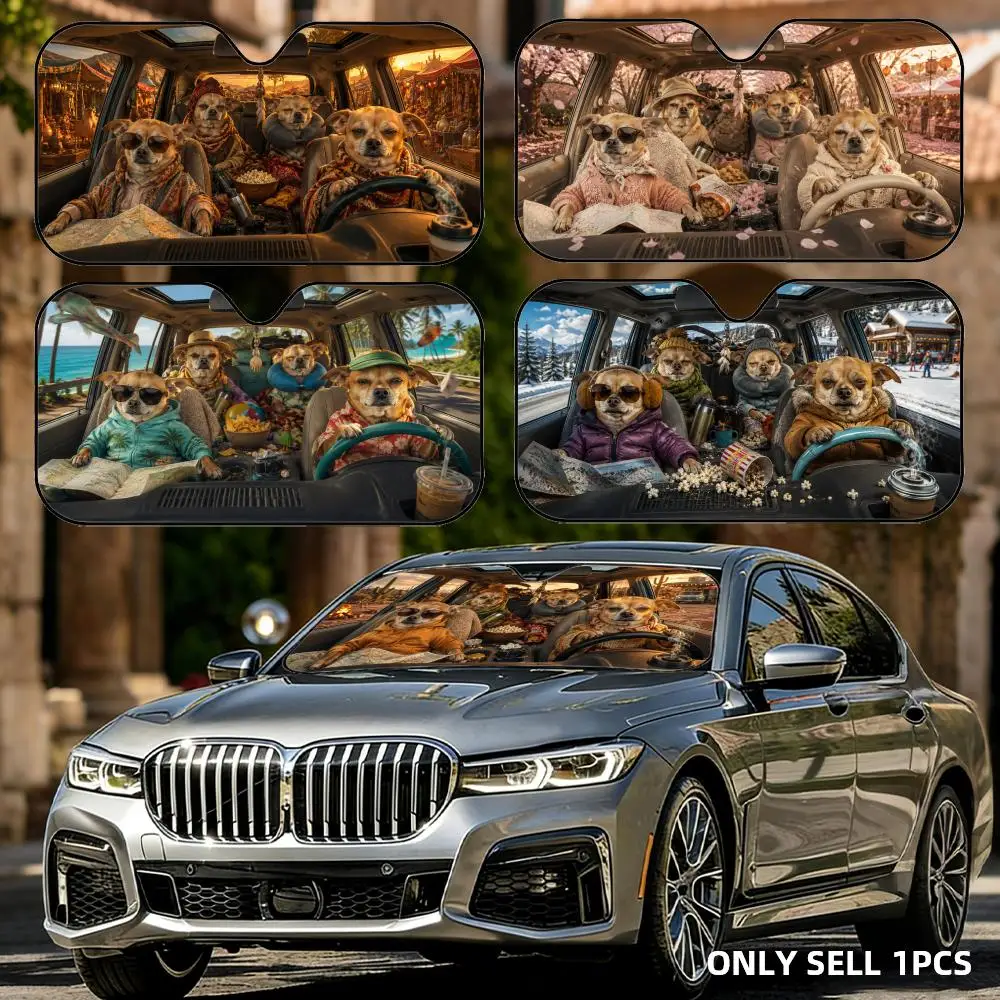 

Funny Dog Driving Sun Visor Car Windshield Sun Shade Front Window Sunshade UV Block Heat Insulation Cover Parasol