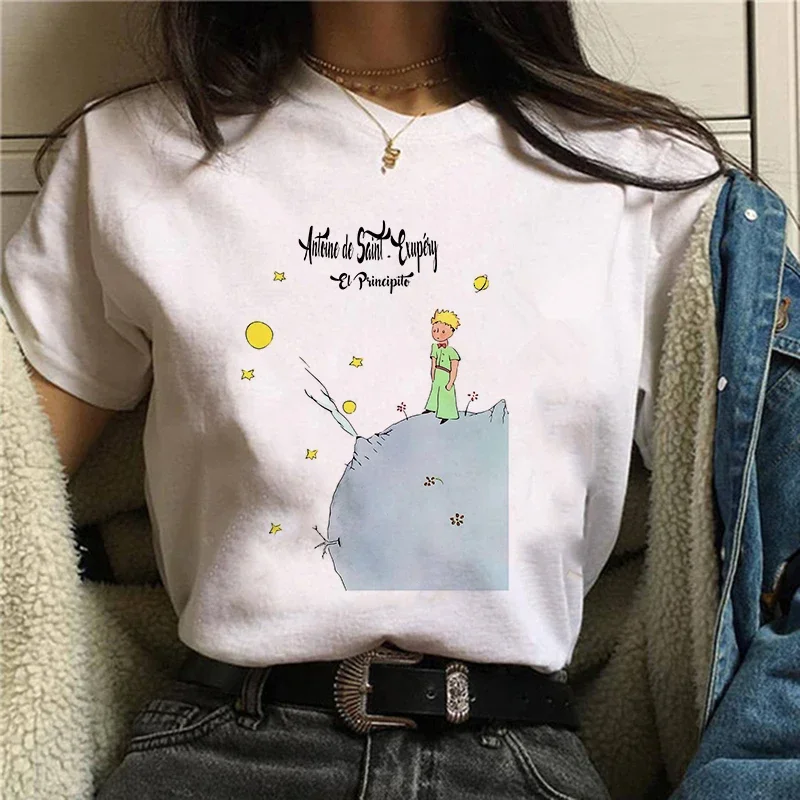 New Cute Cartoon Earth Space Little Prince T-shirt Ladies Fashion Harajuku Kawaii Graphic Printed Clothing Tops Tee 90s T-shirt