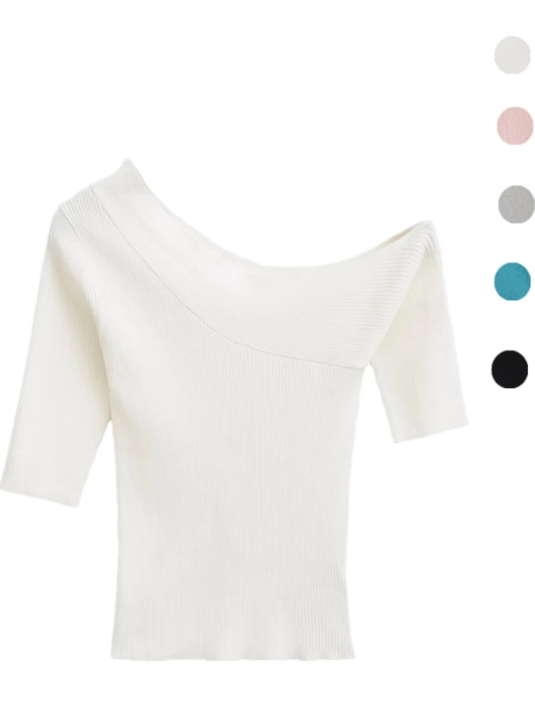 

Slim Fit Knitted Top Street Sle Waist Cinched oulder Oblique mid Sve Hoodie Pure Color ort Length Regular Thin