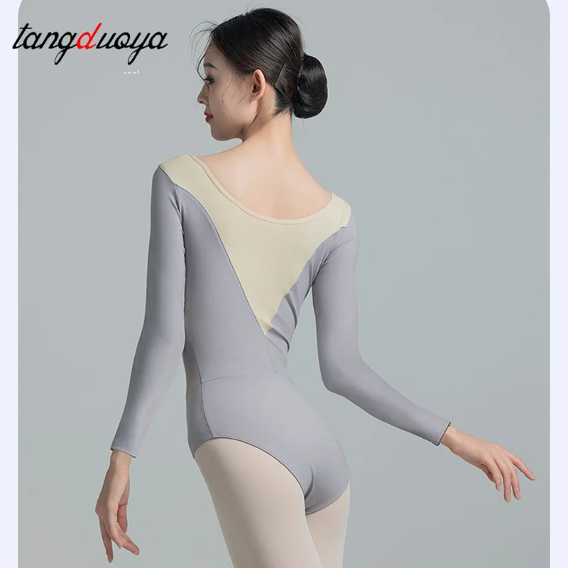 Women's Ballet Tights Mesh Splice Gymnastics Dance Training Tights Long Sleeve Ballet Dance Bodysuit Girls Ballet Suits
