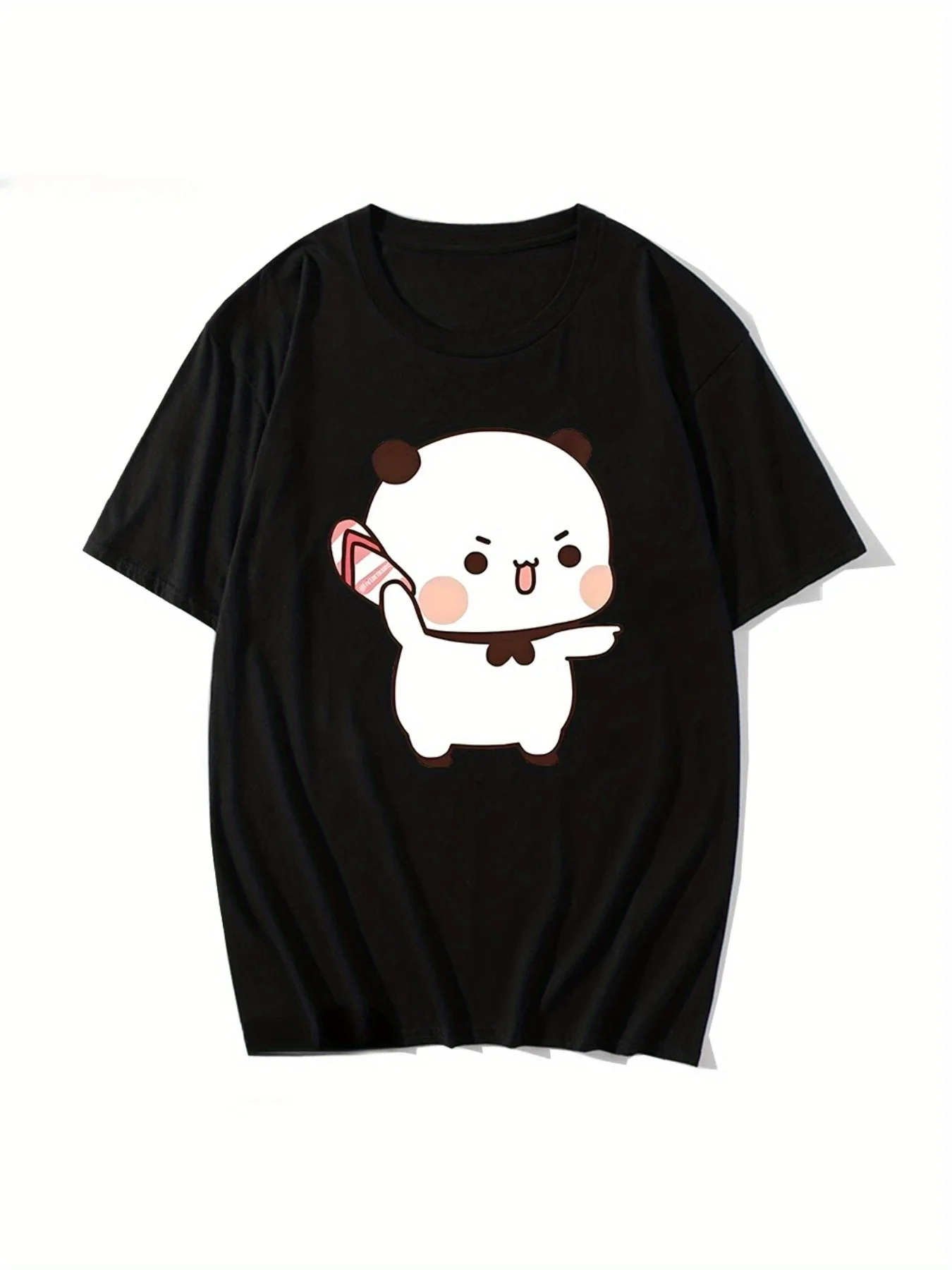 

Men's Cute Cartoon Panda Print T-Shirt - 100% Cotton Crew Neck Short Sleeve Tee, Regular Fit Casual Top for Adults & Teens, Spri