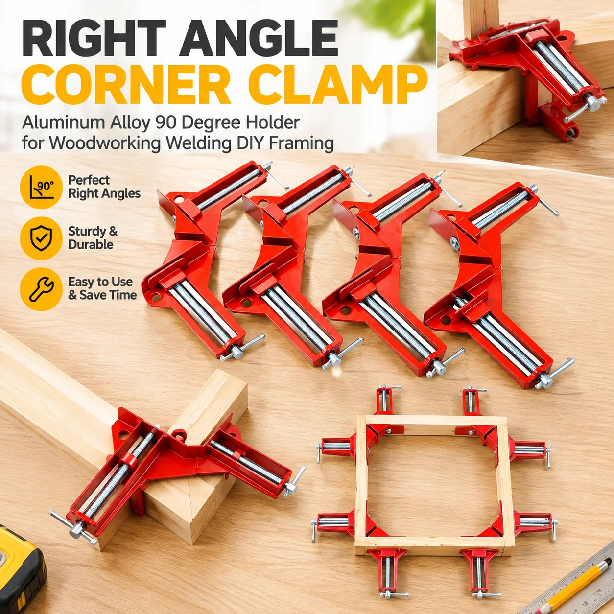 Right Angle Corner Clamp Aluminum Alloy 90 Degree Holder for Woodworking Welding DIY Framing
