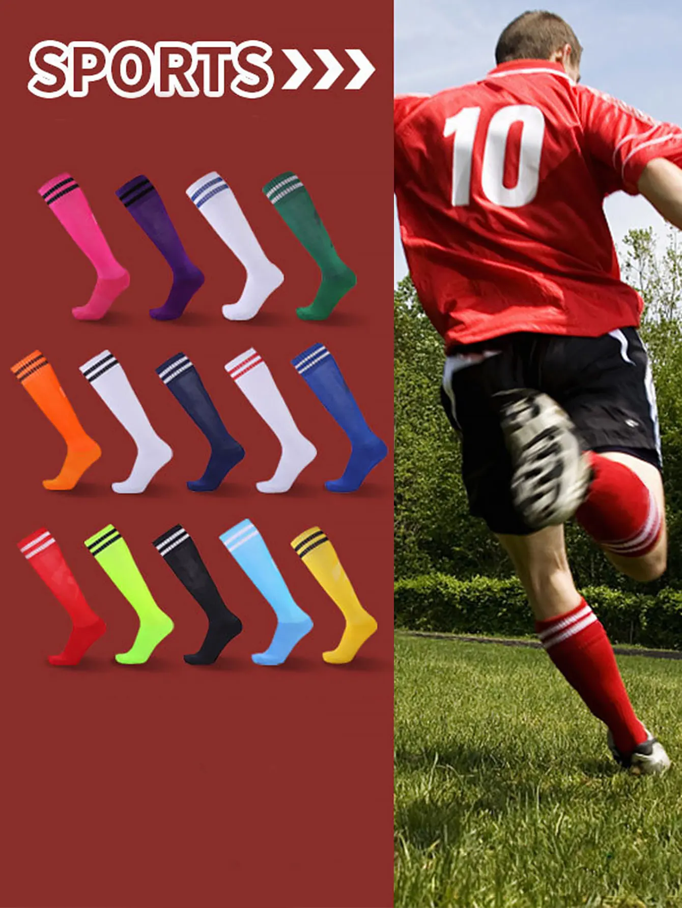 

1 pair of adult football socks, men's long non slip knee high socks, student training, competition sports thin socks